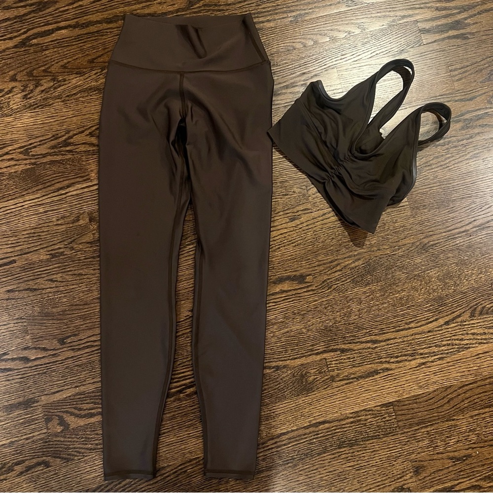 ALO Yoga Black High-Waist Leggings with Matching Black Sports Bra